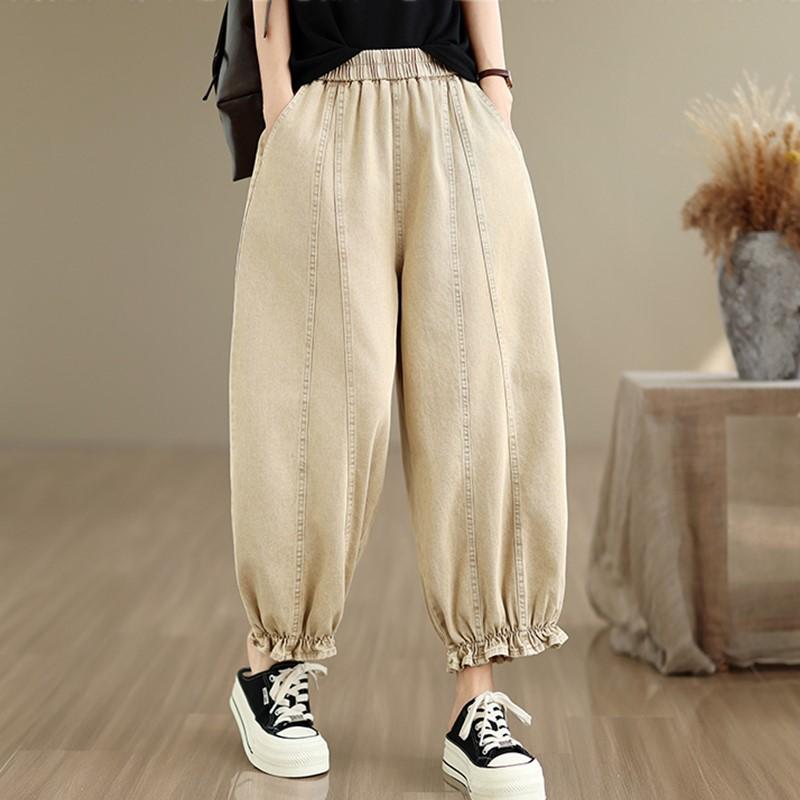 Tamanho grande Vintage cintura alta casual solto Feminino Primavera verão jeans denim Calças Harem