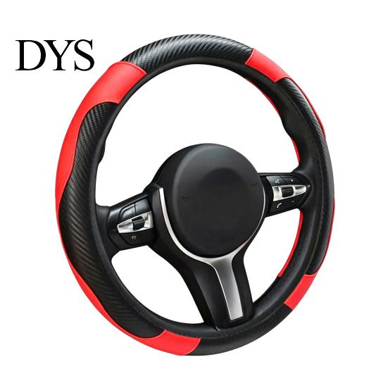 Leather Car Steering Cover Wheel Cover, Non-Slip Wrap with Honeycomb Ventilation Cold Resistant Sleeve Holes, Stretchy Auto Protector, Universal