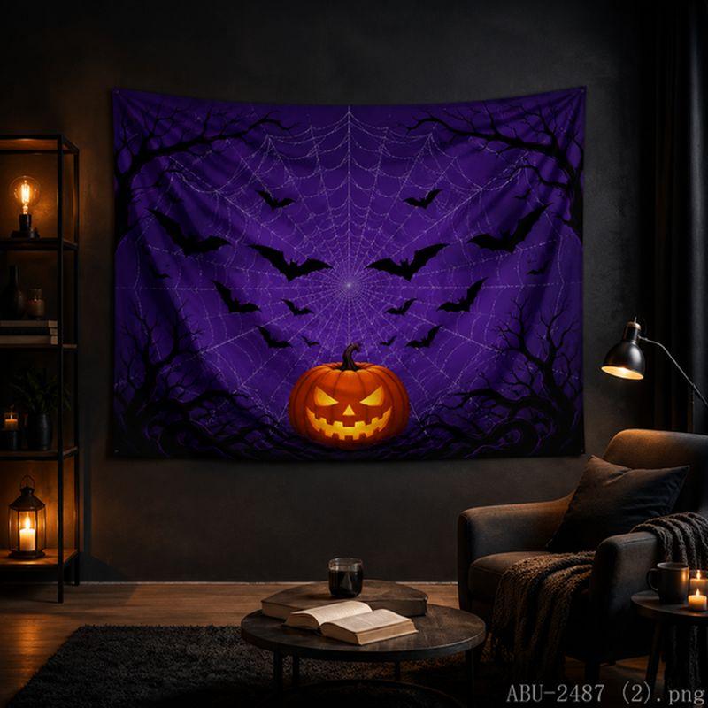 Moonnight Pumpkin Spider Withered Tree Halloween Tapestry Living Room Festival Party Background Horror Room Decoration