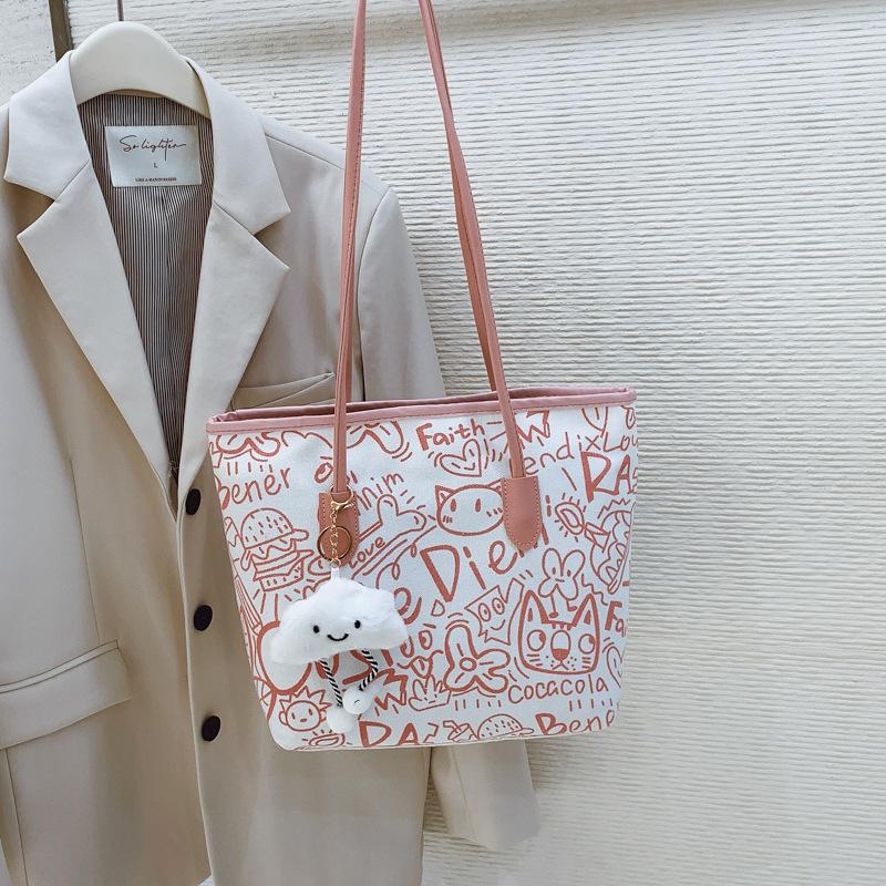 Graffiti Tote Bag Niche Design Handheld Cloth Bag Women's Bag Autumn New Casual Shoulder Bag Large Capacity Underarm Bag