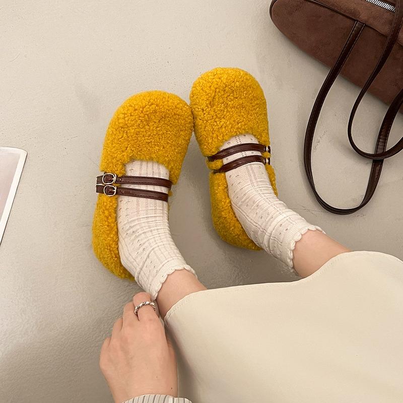Flat Shoes Autumn New Round Toe Shallow Mouth One Belt Suede Soft Sole Non-slip Wear-resistant Cotton Shoes