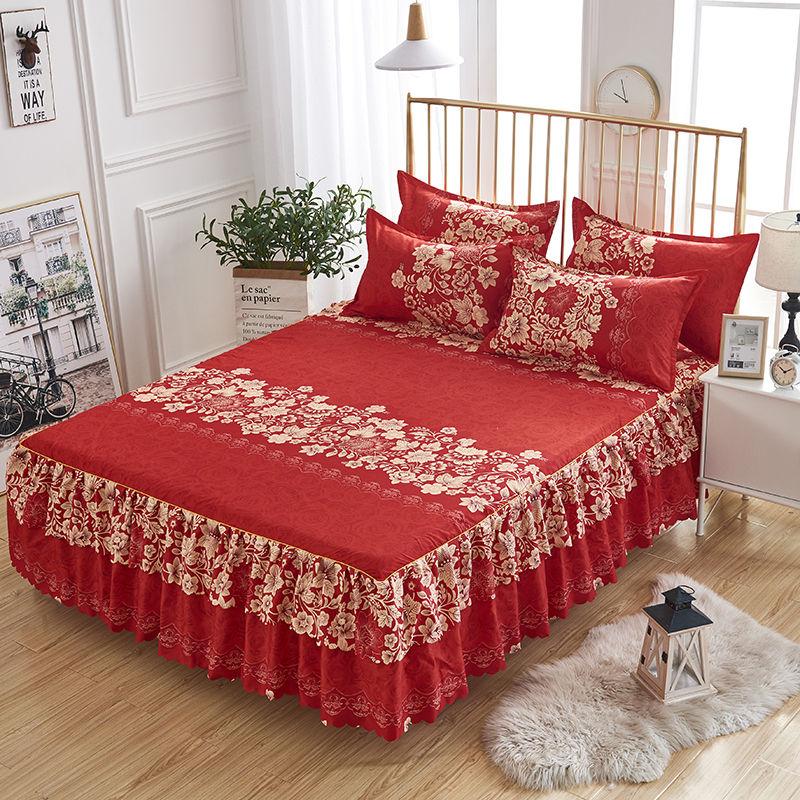 Print Soft Bed Skirt Home Bedroom Double Layers Bed Skirt Bedsheet Bed Cover Skirt Non-slip Mattress Cover Couvre Lit Bedspread