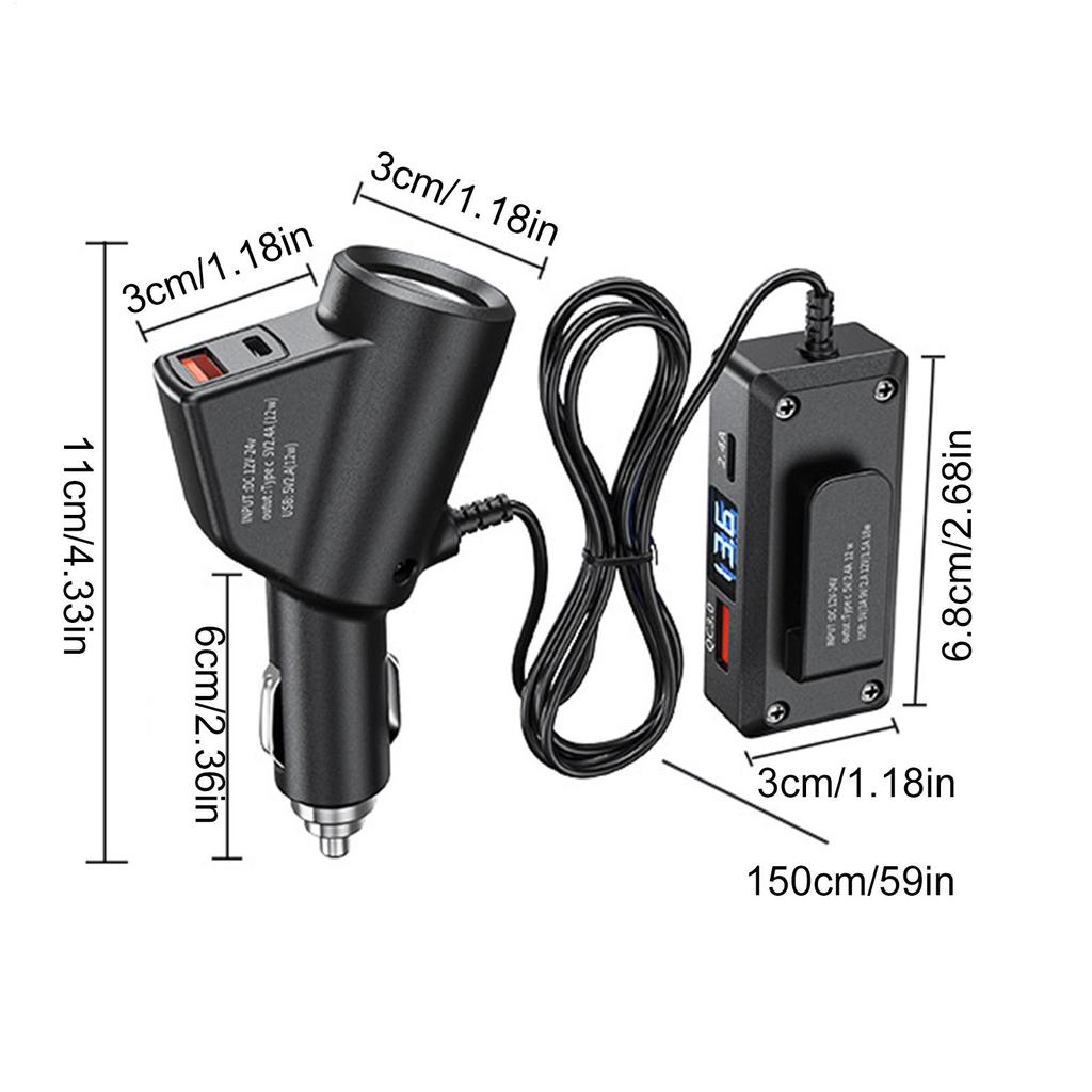 12V/24V Car Charger Multifunctional QC3.0+PD And Voltage Digital Display Car Charging Adapter For Smartphone Tablets