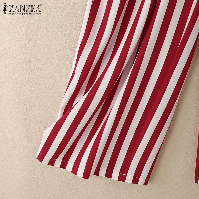 ZANZEA Women Casual Elastic Waist Loose Stripe Print Pants
