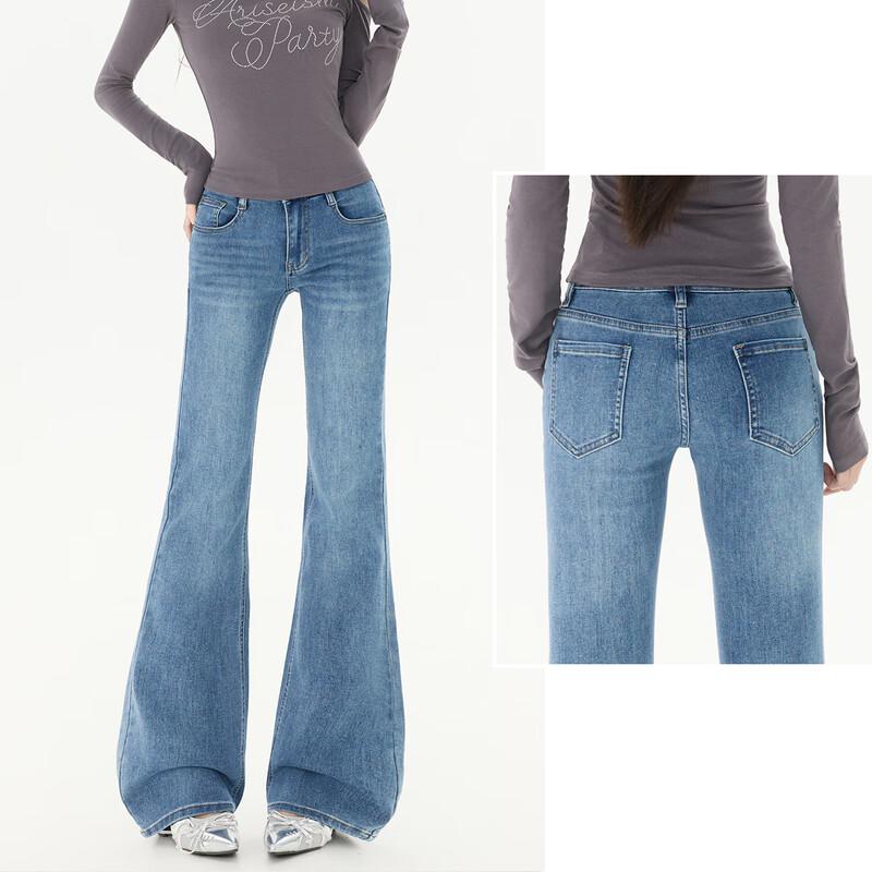 Jeans in Denim a Zampa Vita Alta da Donna