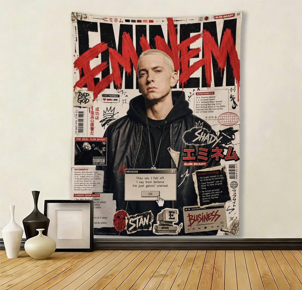 Eminem Tapestry Wall Hanging Rap God Poster Hip Hop Decorative Blanket Bedroom Living Room Home Decor