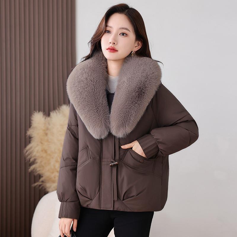Winter casual down cotton-padded clothes women's short thickened large fur collar design cotton-padded clothes small cotton-padded jacket