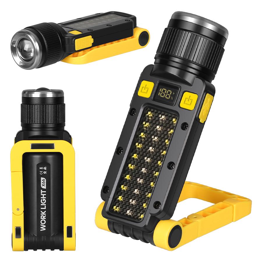 Portable LED COB Work Light Rechargeable Flashlight Power Bank Magnetic Waterproof Camping Foldable Lantern with Power Display