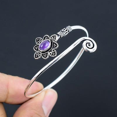 Amethyst Gemstone Bangles 925 Sterling Silver Bangle Jewelry Gift For Unisex LG-159