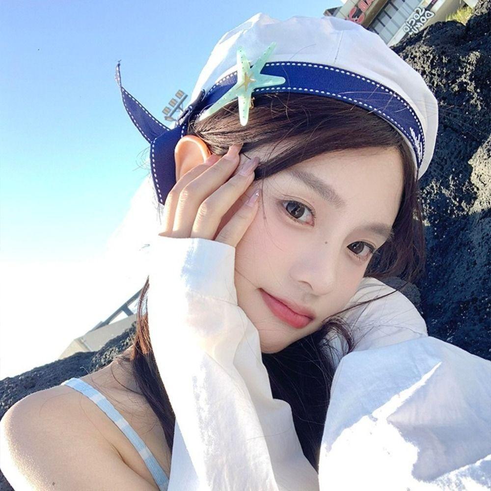 Sweet White Sailor Hat Korean Style Octagonal Cap Casual Painter Hat Spring Summer