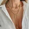 Perlen-Crinkle-Schichtkettenhalskette für Damen, Vergoldete stapelbare lange Kette, Zierlicher Schmuck als Geschenk