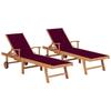 Day and Night - Day and Night Loungers 2 Pcs Solid Teak Wood with Red Cushion
