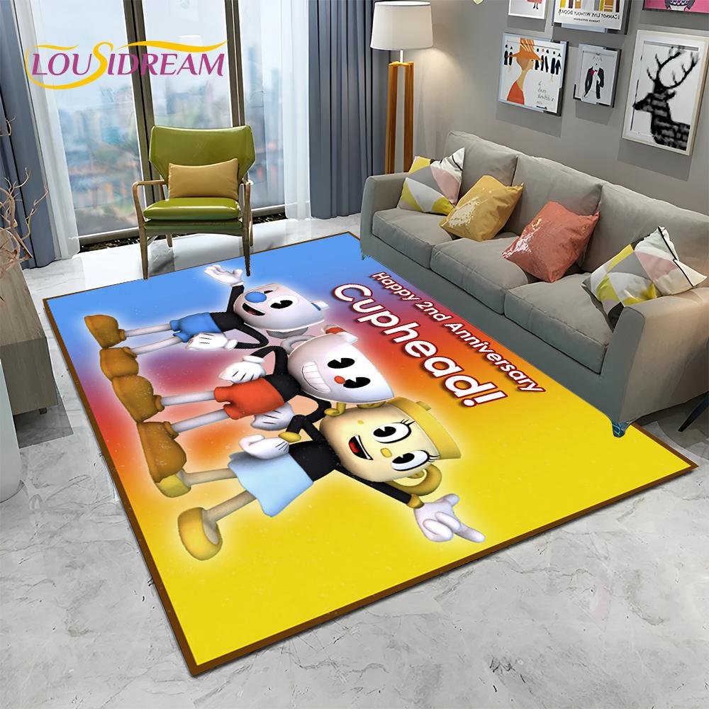 3D Cuphead Mugman Oyunu Gamer HD Halı Kilim Ev Oturma Odası Yatak Odası Kanepe Paspas Dekor, çocuk Oyun Alanı Kilim kaymaz Zemin Mat