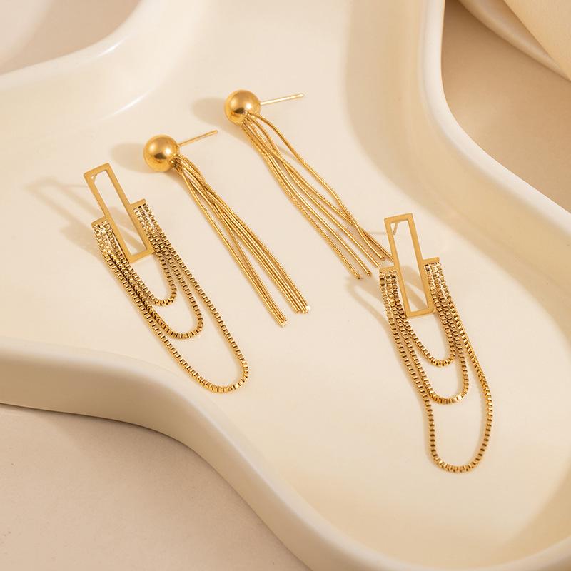 Stainless Steel Round Bead Line Earrings - Fashionable, High-Grade Titanium Steel Ear Studs for Women