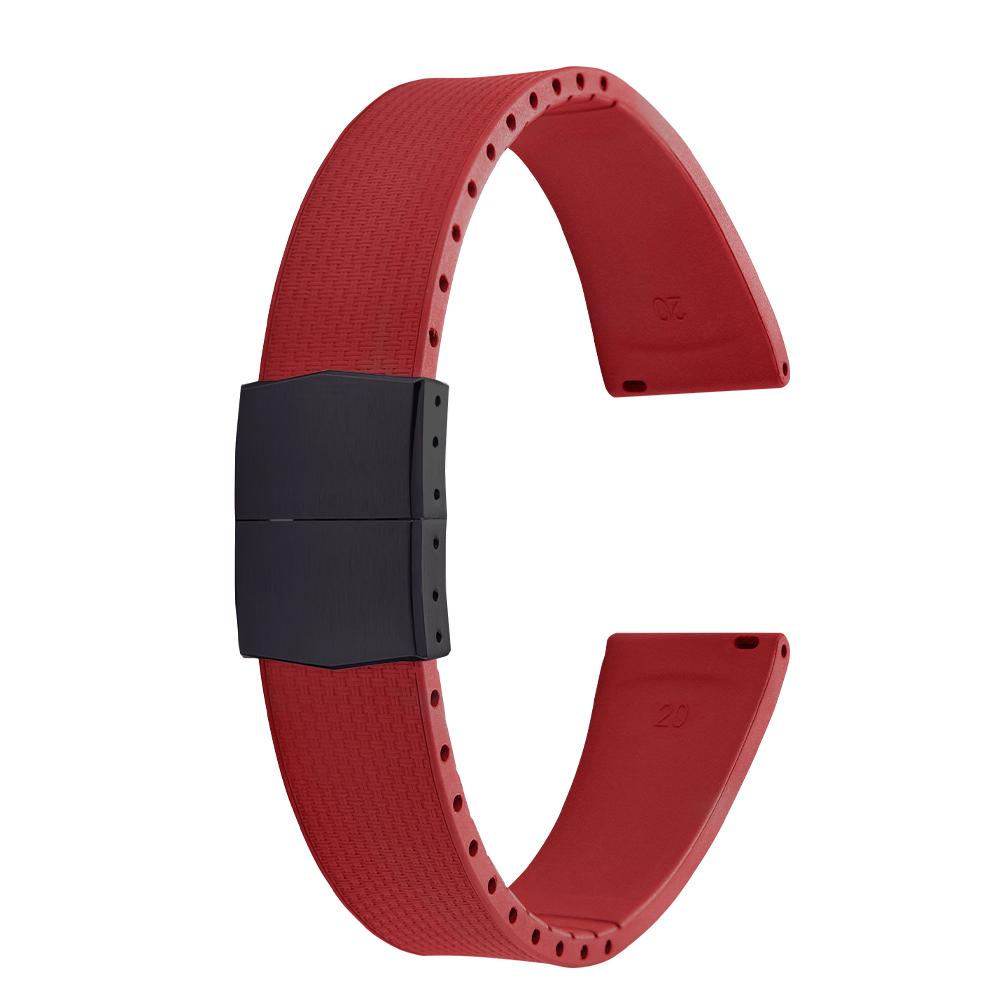 20mm Delugs CTS FKM Gummi Uhrenarmbänder mit 4 Farben Schmetterlingsschließe Einzigartige Textur Schnellverschluss Uhrenarmband für Markenuhr