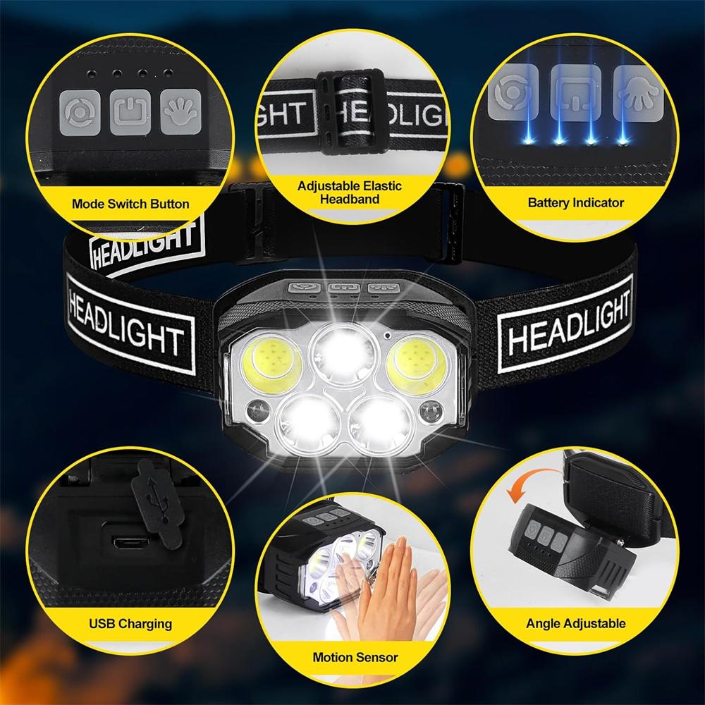1200 Lumen Head Lamp Motion Sensor Headlamp Rechargeable LED Headlight Red Light 6 Modes Waterproof Lightweight Head Flashlight