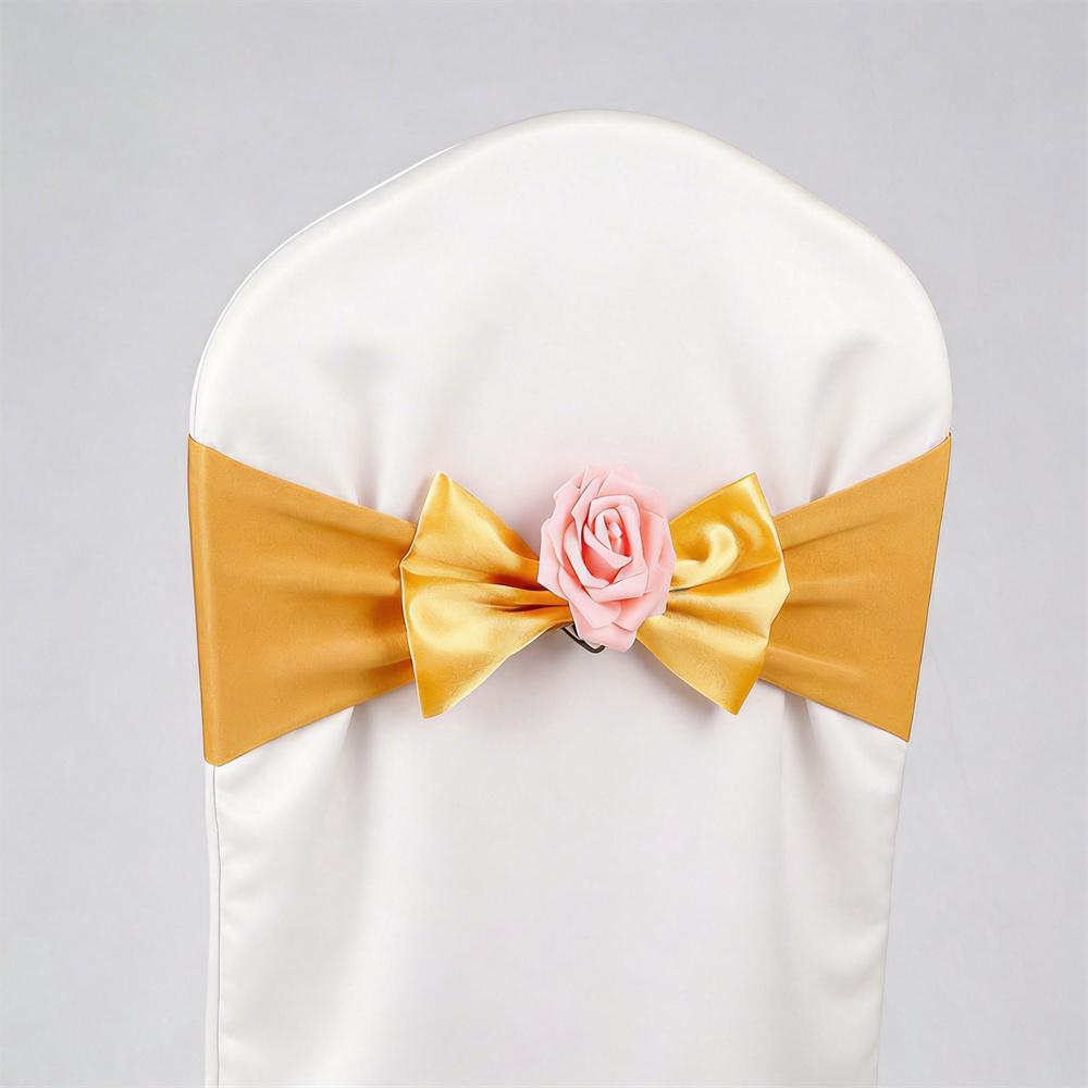 Stretch Chair Sashes Bow Knot Rose Flower Elastic Band Wedding Party Banquet Reception Hotel Event Decoration Chair Cover Sash