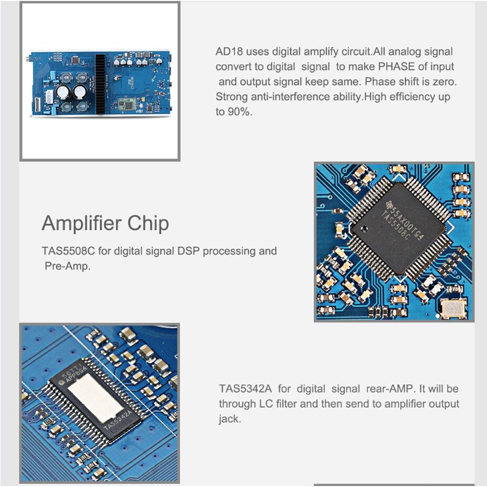 AD18 Audio HiFi Amplificatore stereo Bluetooth Supporto per USB DSP Amplificatore di potenza completamente digitale Piccolo amplificatore di classe D 80Wx2 con uscita subwoofer