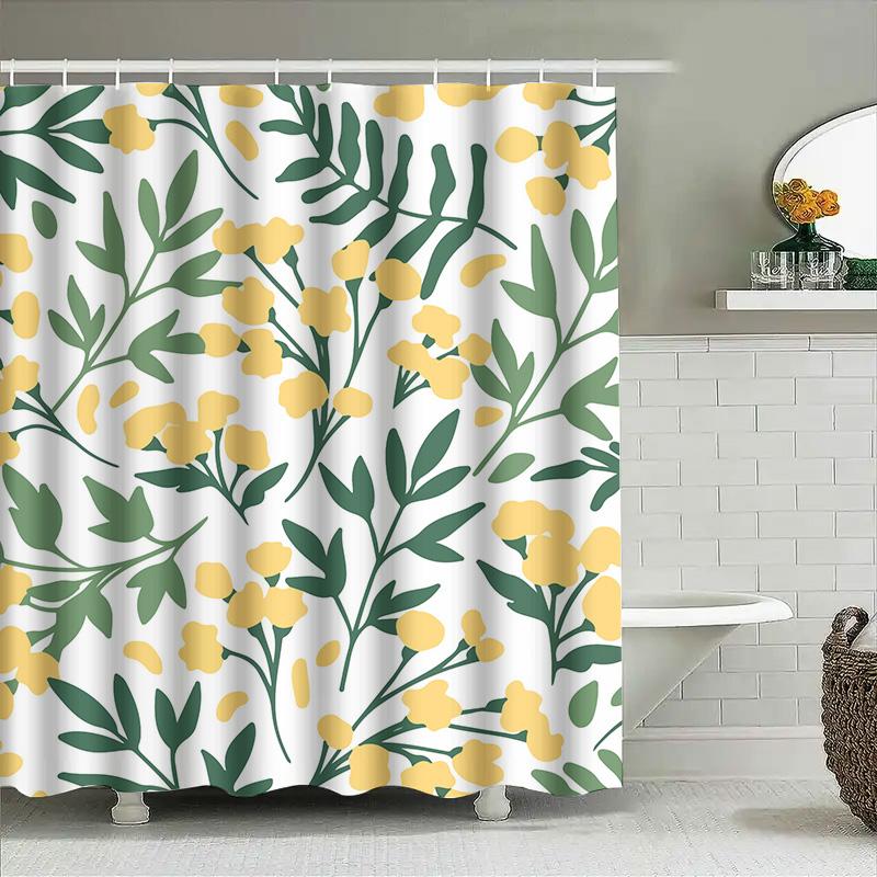 Modern Bathroom Decor Yellow And Green Floral Shower Curtain For Bathtub Home Decoration