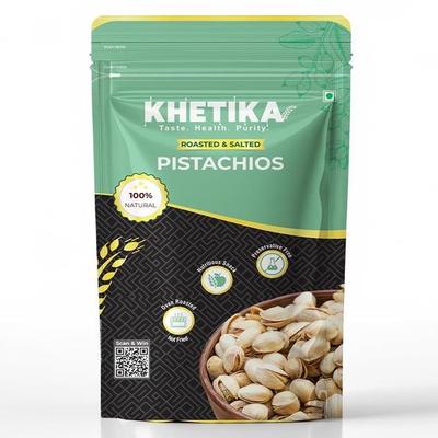 Khetika Premium geröstete und gesalzene Pistazien 200g, Geröstete und gesalzene Pistazien, Kalorienarme Nüsse, Reich an Protein, Glutenfrei