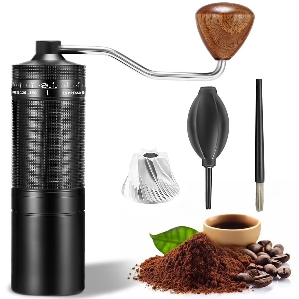 Wheelive Hand Coffee Grinder, All-Metal, External Grind Adjustment, Adjustable Coarseness, Walnut Handle, Manual Stainless Steel Coffee Grinder, Easy