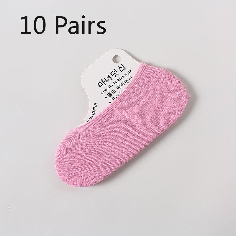 10 Pairs of  Women's Summer Ultra Thin Candy Color Versatile Breathable Silicone Invisible Boat Socks