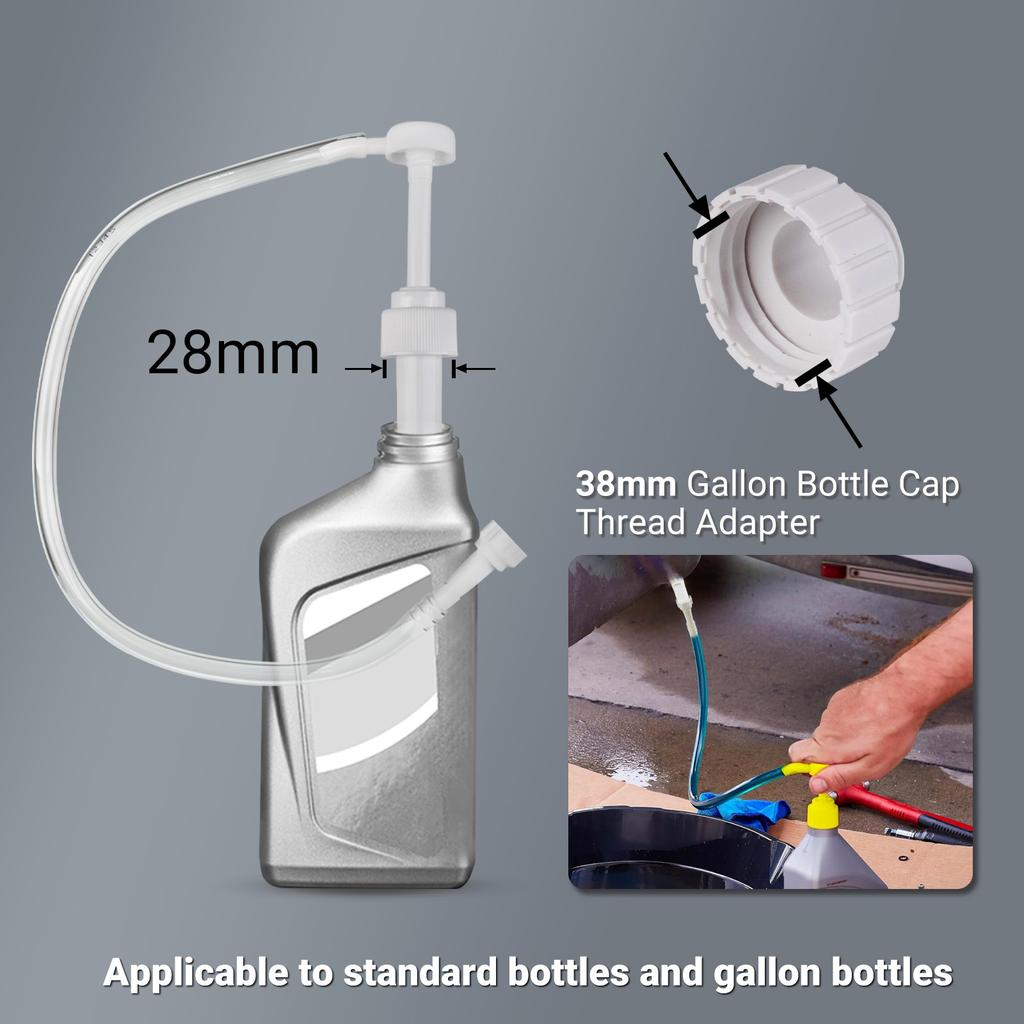 Gallon Bottle Cap And 3/8" 8mm 10mm Engine Adapters Fit Most Outboard & Sterndrives Motor Gear Oil Pump with 28mm Quart  & 38mm