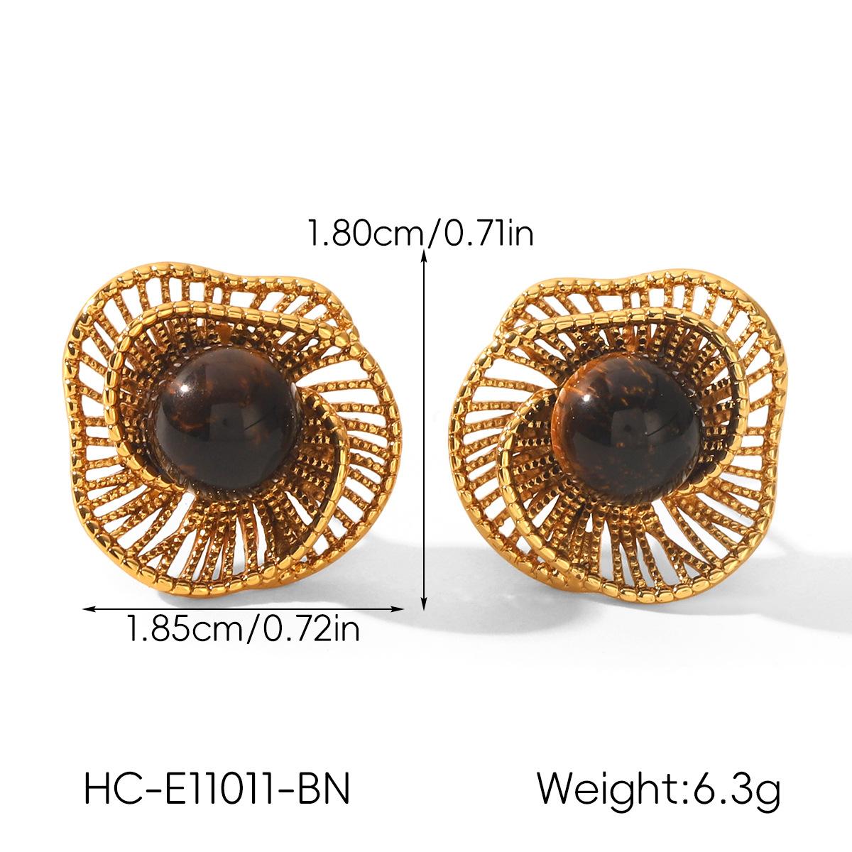 

Vintage retro tiger eye geometric hollow-out flower earrings, French style light luxury elegant pearl ear jewelry чорний