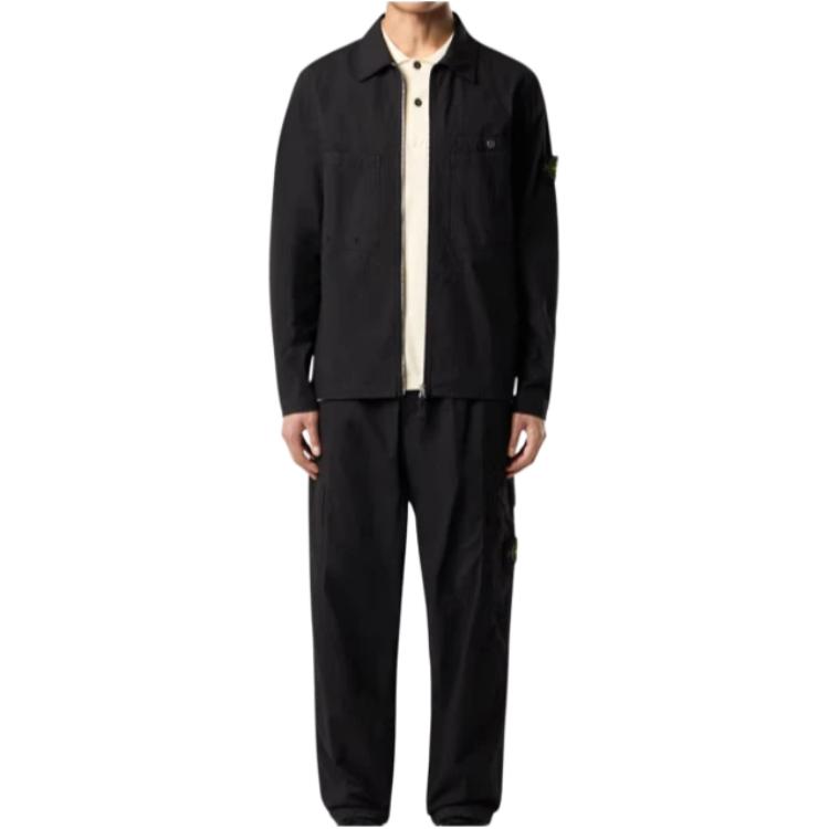 STONE ISLAND Logo Zip Collar Long Sleeve Jacket Men Jackets Black K1S1512000-12S0063-V0029