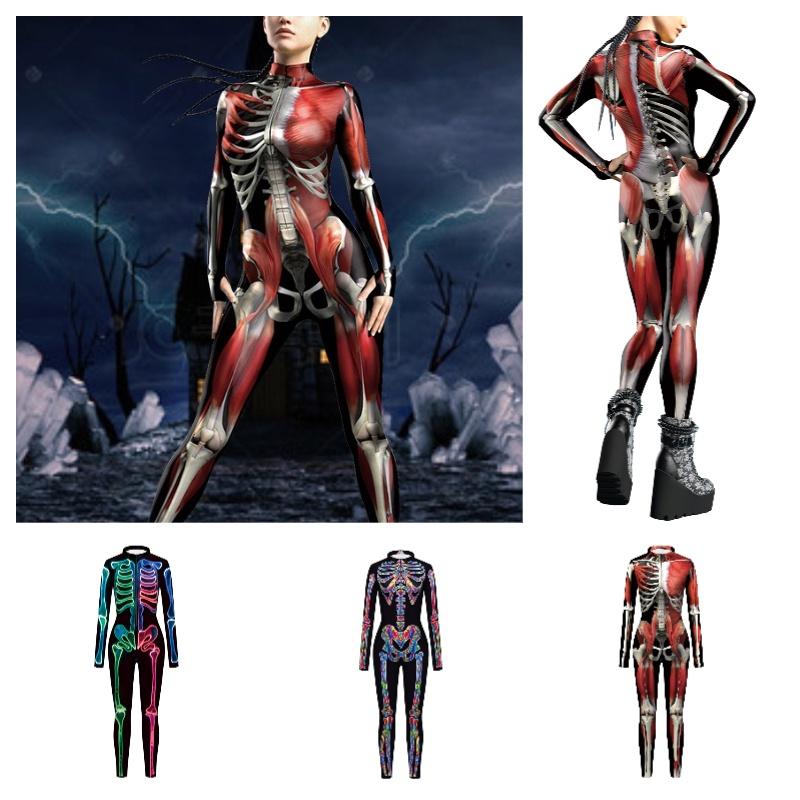 Colorful Skeleton Bodysuit For Halloween Unique Digital Print Jumpsuit