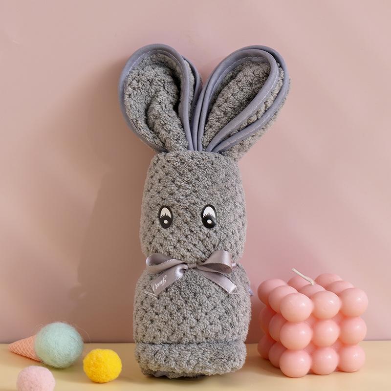Soft Coral Fleece Bunny Towel 75x35cm Plush Animal Shape Hand Towel for Bathroom Kitchen Travel Use