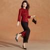 Elegant Chinese Style Cheongsam Top & Wide-Leg Pants Set