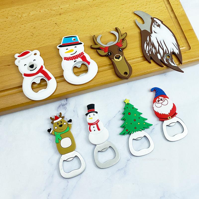 Christmas Bottle Opener Santa Snowman Stainless Steel Bottle Openers Magnetic Refrigerator Sticker 2025 Party Decor Supplies