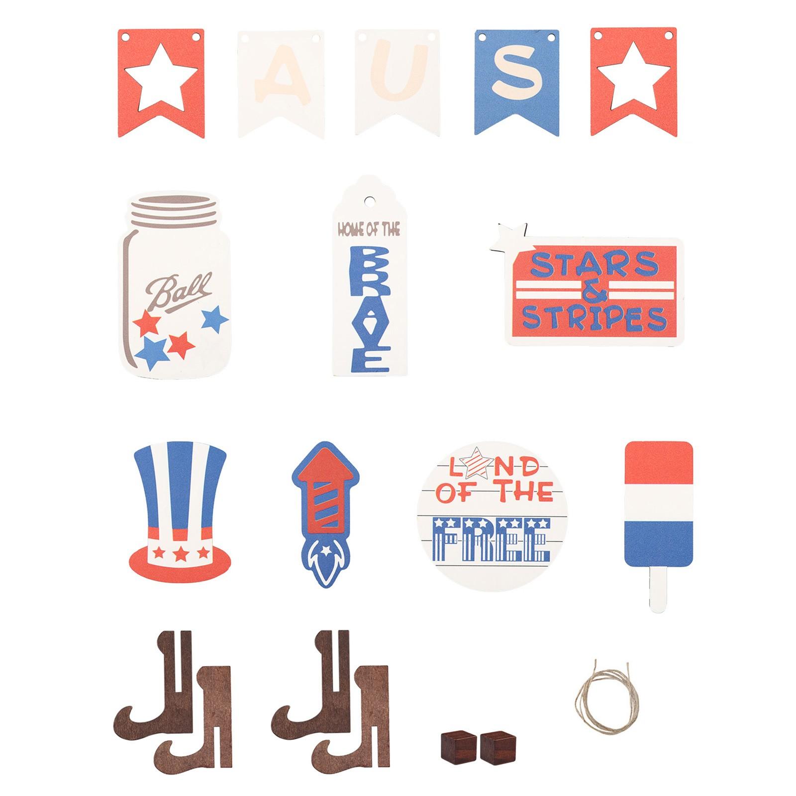 

Патриотический декор для многоярусного подноса, Деревянный декор со знаком Дня независимости, Гирлянда с американским флагом, Центральный элемент стола, Декор ко Дню памяти One Size