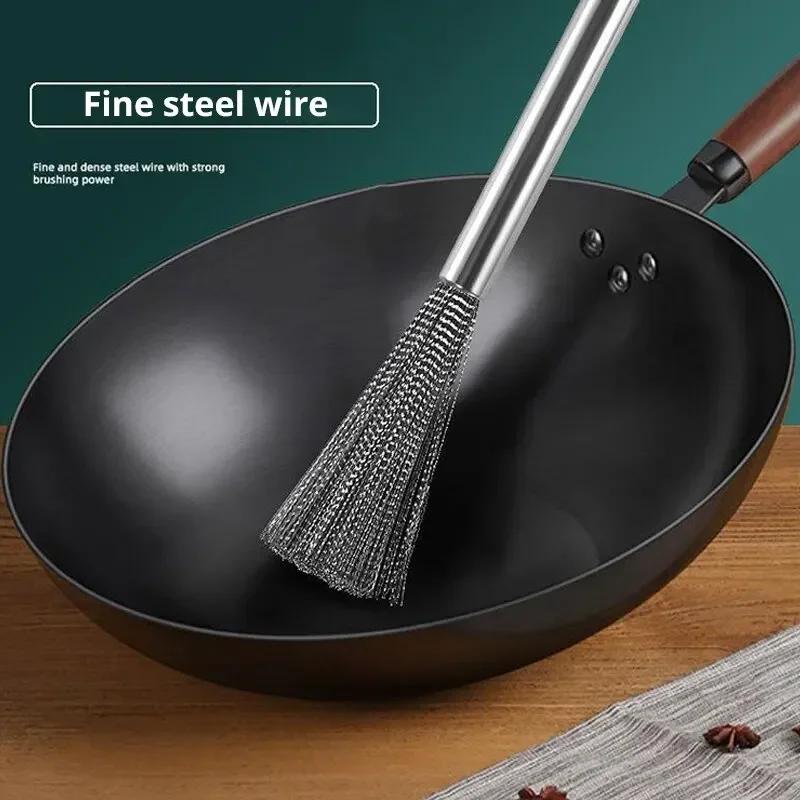 1pc Wire Cleaning Brush 304 Stainless Steel With Handle High Elasticity for Brushing Pots and Pans Kitchen Supplies