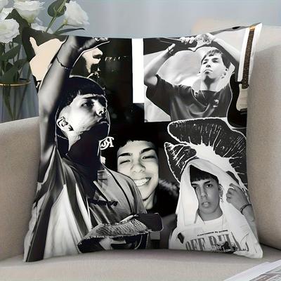 1Pc Rapper Collage Print Pillow Cover, 2D Double-Sided Polyester Cushion Case, Black White Hip Hop Decor Pillowcase, Gift For Ra