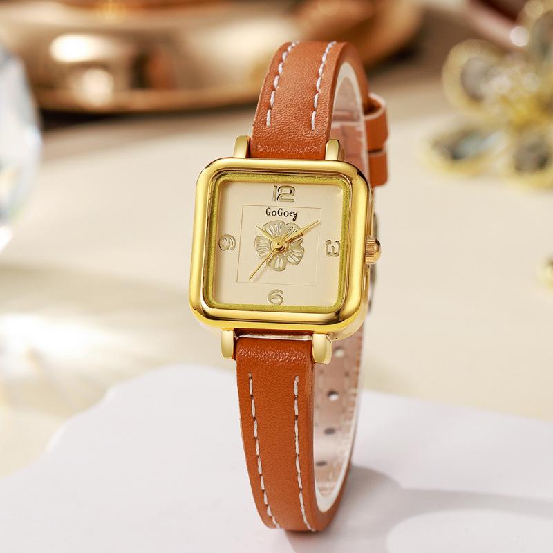 

Leather Strap Watch Flower Wristwatch Quartz Watches for Women Clock Gift