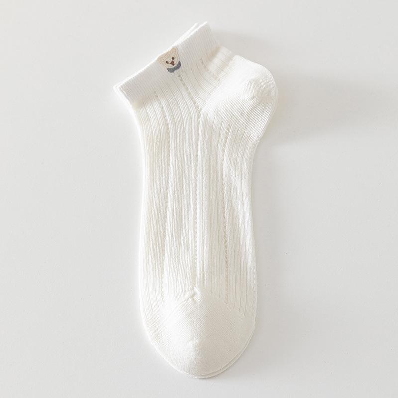 Little Bear Women s Summer Thin Cotton Embroidered Socks - Odor-Resistant, Breathable Mesh, Japanese Style Sports Student Socks One Size
