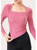 Women's Long-Sleeve Yoga Suit with Padded Waterdrop Cup and Ruched Slim-Fit Sports Top