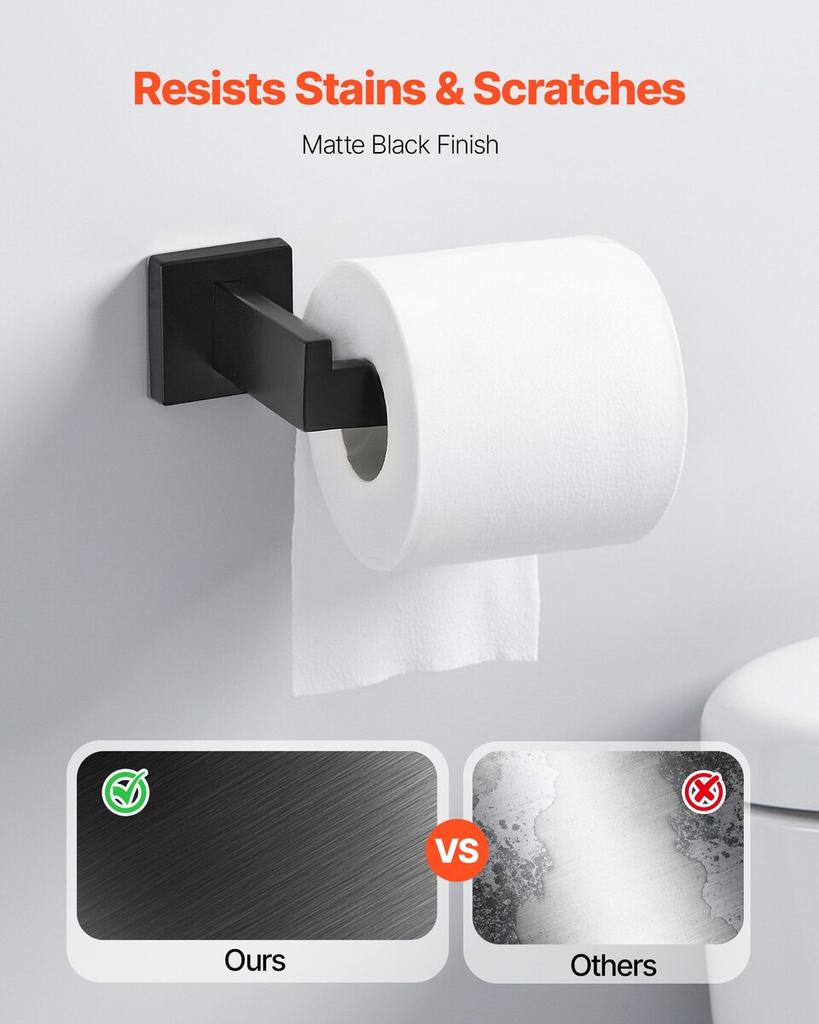 Matte Black Bathroom Hardware Set, 5 Pieces Bathroom Accessories Set, Stainless Steel 16 Inch Towel Bar, Towel Rack, 2 Robe Towel Hooks, Toilet Paper