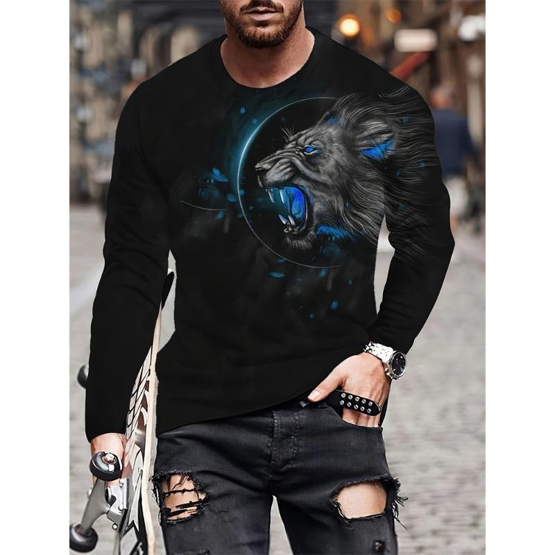 3D Tiger Print Long Sleeve T-shirt Spring And Autumn Men's Daily Casual Long Sleeve Top Urban Street Fashion Long Sleeve T-shirt