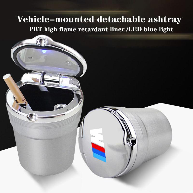 YMDM4 Car Ashtray with Cover LED Light Ashtray Sticker For BMW M Power X1 e84 X3 f25 X5 e53 x6 e71 ix3 i3 320i 330d M4 1 3 5 Series