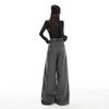 Gray Striped Wide-Leg High-Waisted Women's Pants - 2026 Spring Arrival, Straight and Slimming Versatile Suit Style.