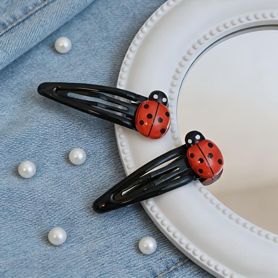 4 Ladybug Hair Clips, Red Hair Clips, Animal-Shaped Hair Accessories for and Women, Hair Ornaments, Insect Hair Clips, Back-to-School Hairstyles