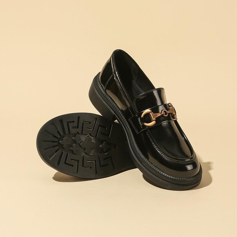 Mocasini din piele lacuita Pantofi unici cu slip-on Piele Femei Fund gros Anti-alunecare Varf rotund Anglia