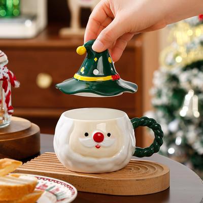 Kreative Persönlichkeit mit Deckel Weihnachtsmann Hochwertige Keramiktasse Haushaltsset Becher Hohe Temperaturbeständigkeit Kleines Geschenk