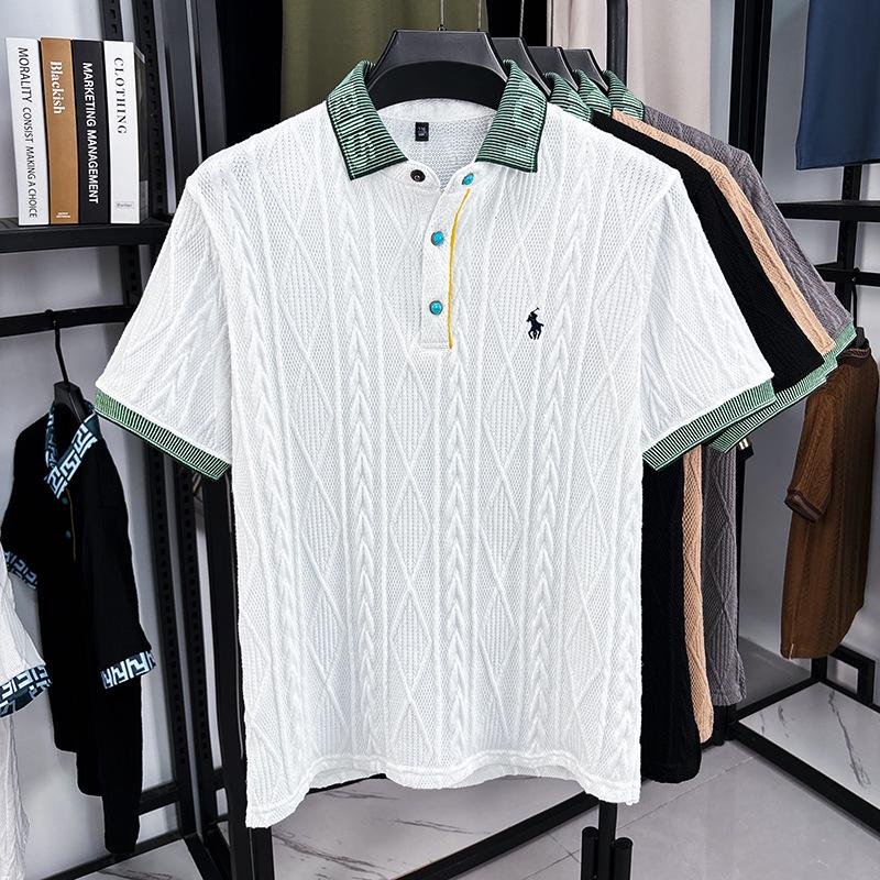 Discount Market Heren Herfstkleur Blok Geborduurd Jacquard Gebreid T-shirt L wit