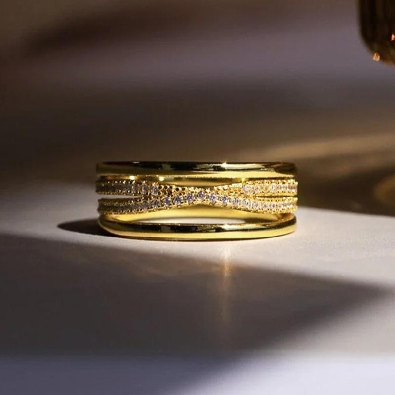 Huitan Stylish Cross Rings for Women 3Pc/Set Elegant Accessories Silver Color/Gold Color Fashion Bright Zirconia Daily Jewelry