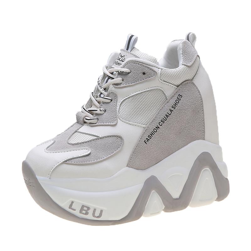 Fashion High-Quality Trainers Sneakers Women High Platform Shoes New Breathable Women Height Increasing Shoes 12.5CM Thick Sole Woman
