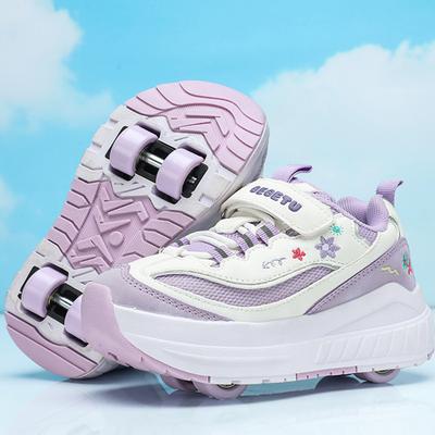 Boys/ Girls Deformed Shoes Four-wheel Dual-purpose Roller Skates Double Row Running Shoes Roller Skates Shoes with Wheels